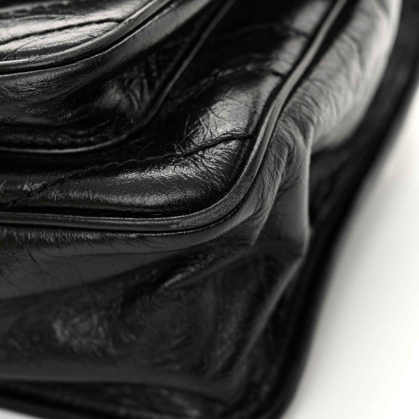Crinkled Calfskin Matelasse Monogram Medium Niki Chain Satchel Black