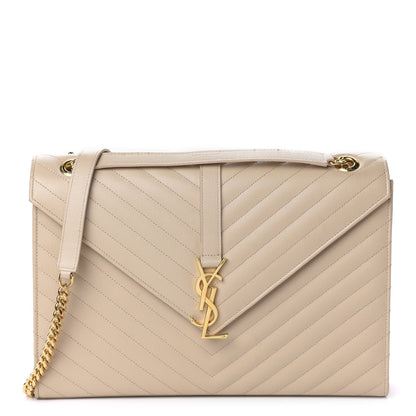 Saint Laurent Grain De Poudre Matelasse Chevron Large Monogram Satchel Nude Powder 1 of 12