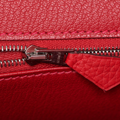 Hermes Taurillon Clemence Horseshoe Birkin 35 Rouge Casaque 22 of 24