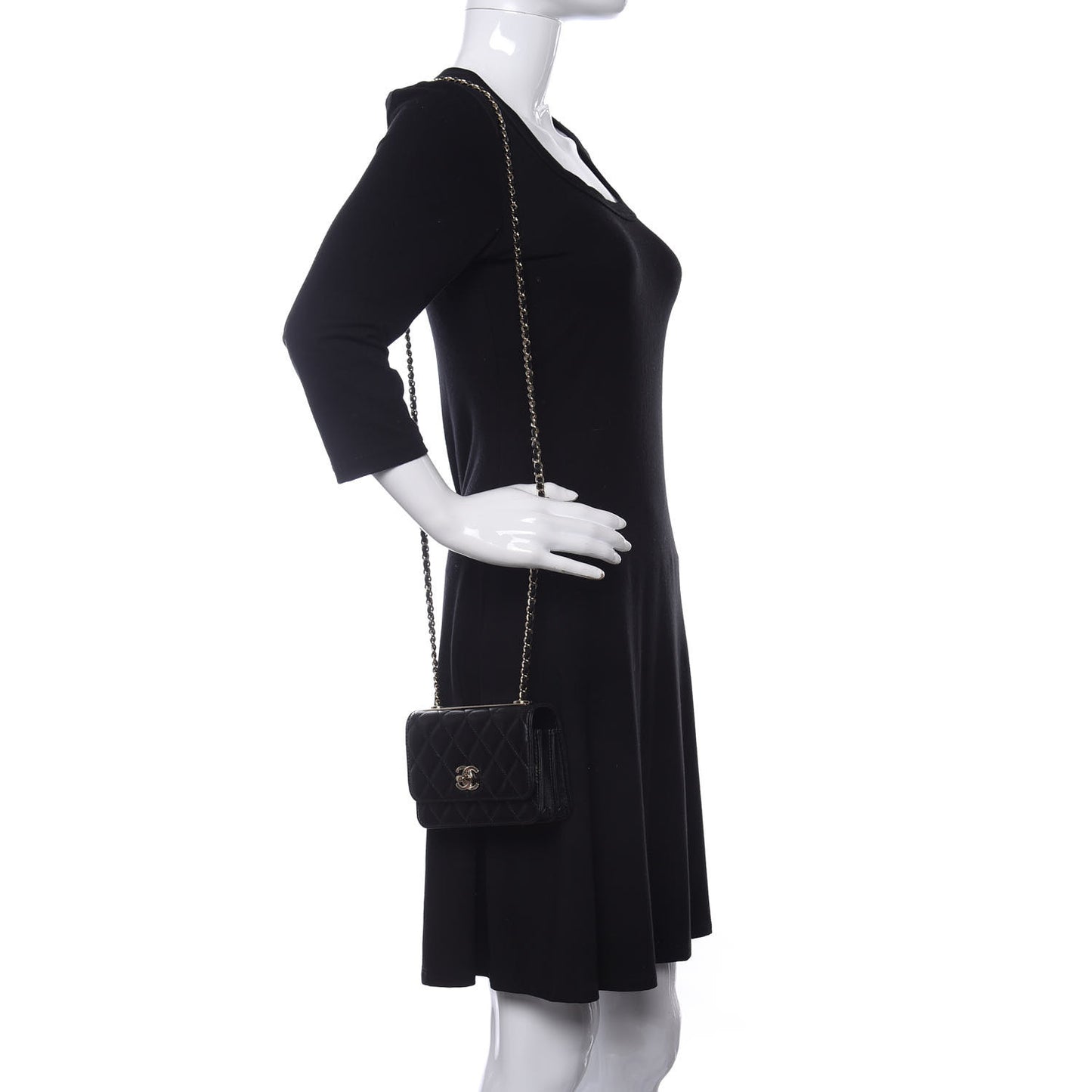 Lambskin Quilted Mini Trendy CC Wallet On Chain WOC Black