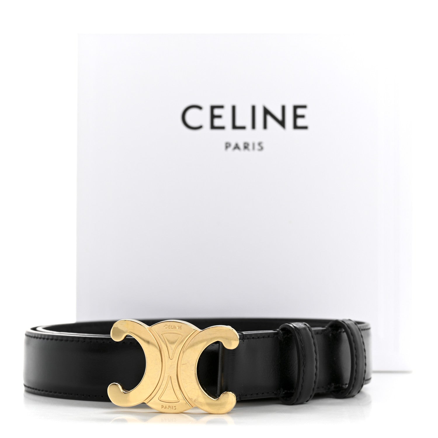 Celine Box Calfskin Teen 13mm Triomphe Belt 75 30 Black 1741857