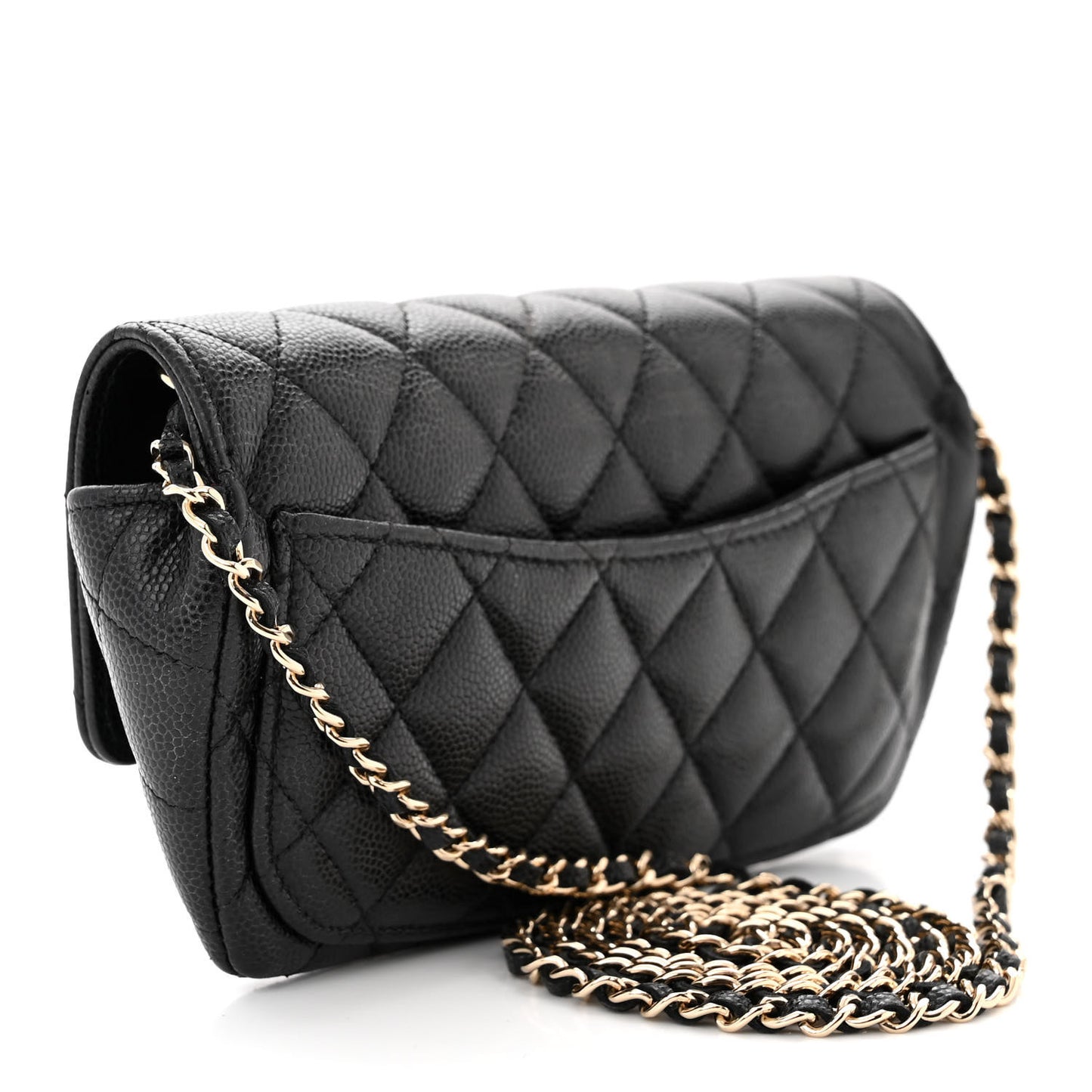 Caviar Quilted Glasses Case With Chain Black