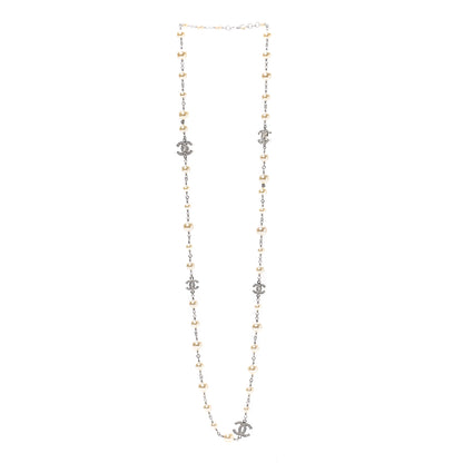 Chanel Graduated Pearl Crystal CC Long Necklace Silver 3 of 7