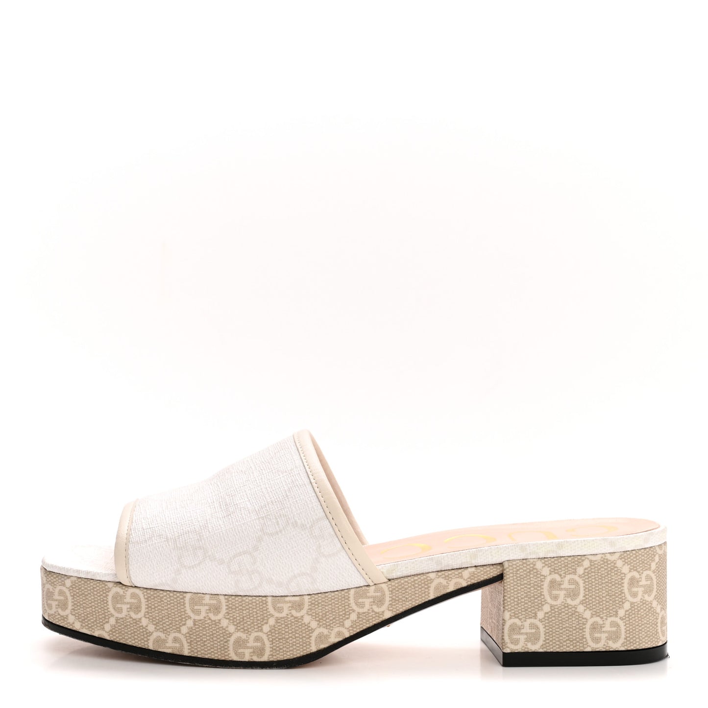GG Supreme Monogram Malaga Kid Platform Mule Sandals 36 White Mystic White