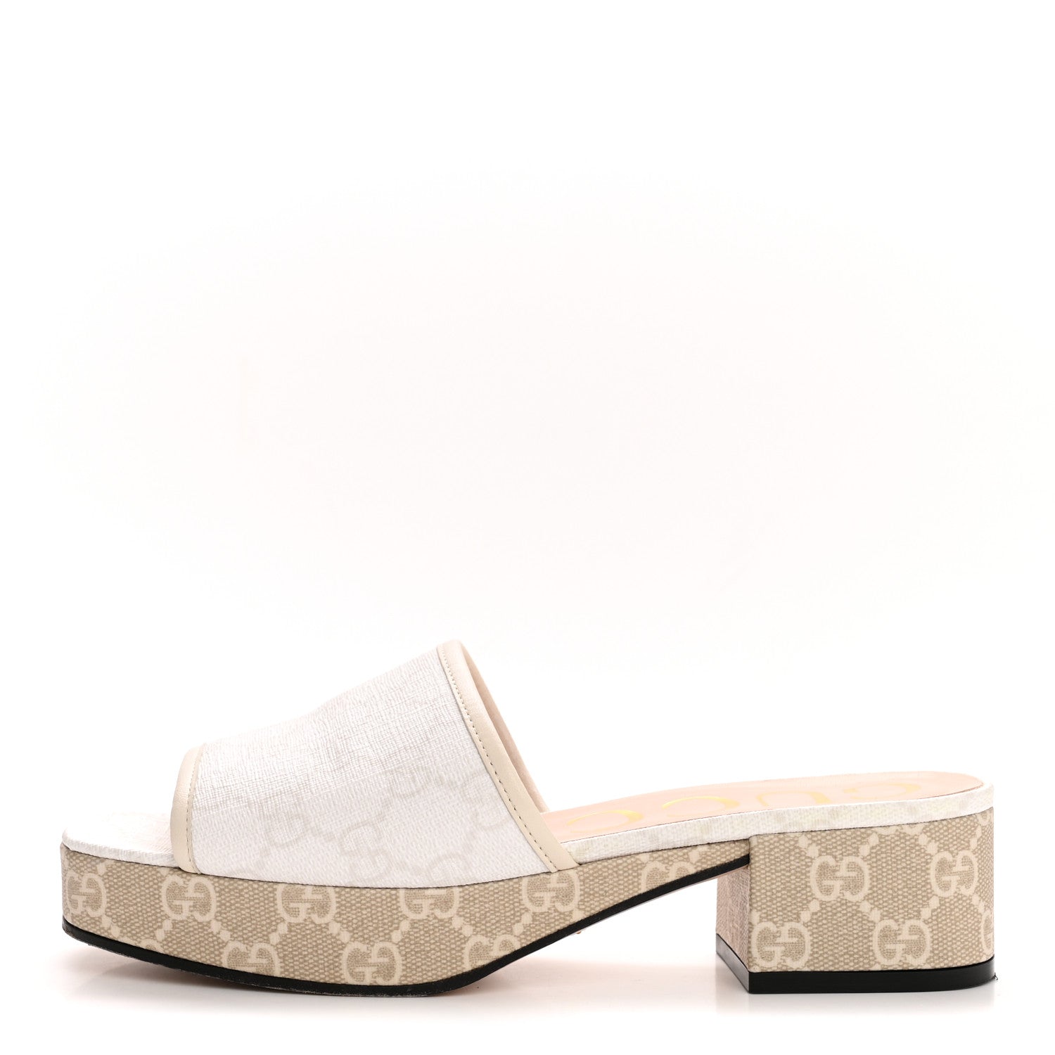 Gucci GG Supreme Monogram Malaga Kid Platform Mule Sandals 36 White Mystic White 1 of 10