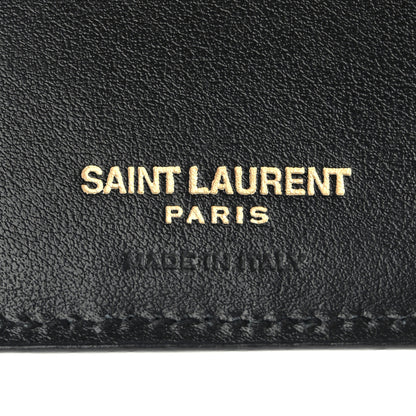 Saint Laurent Shiny Calfskin Crocodile Embossed Monogram Uptown Compact Wallet Black 7 of 13