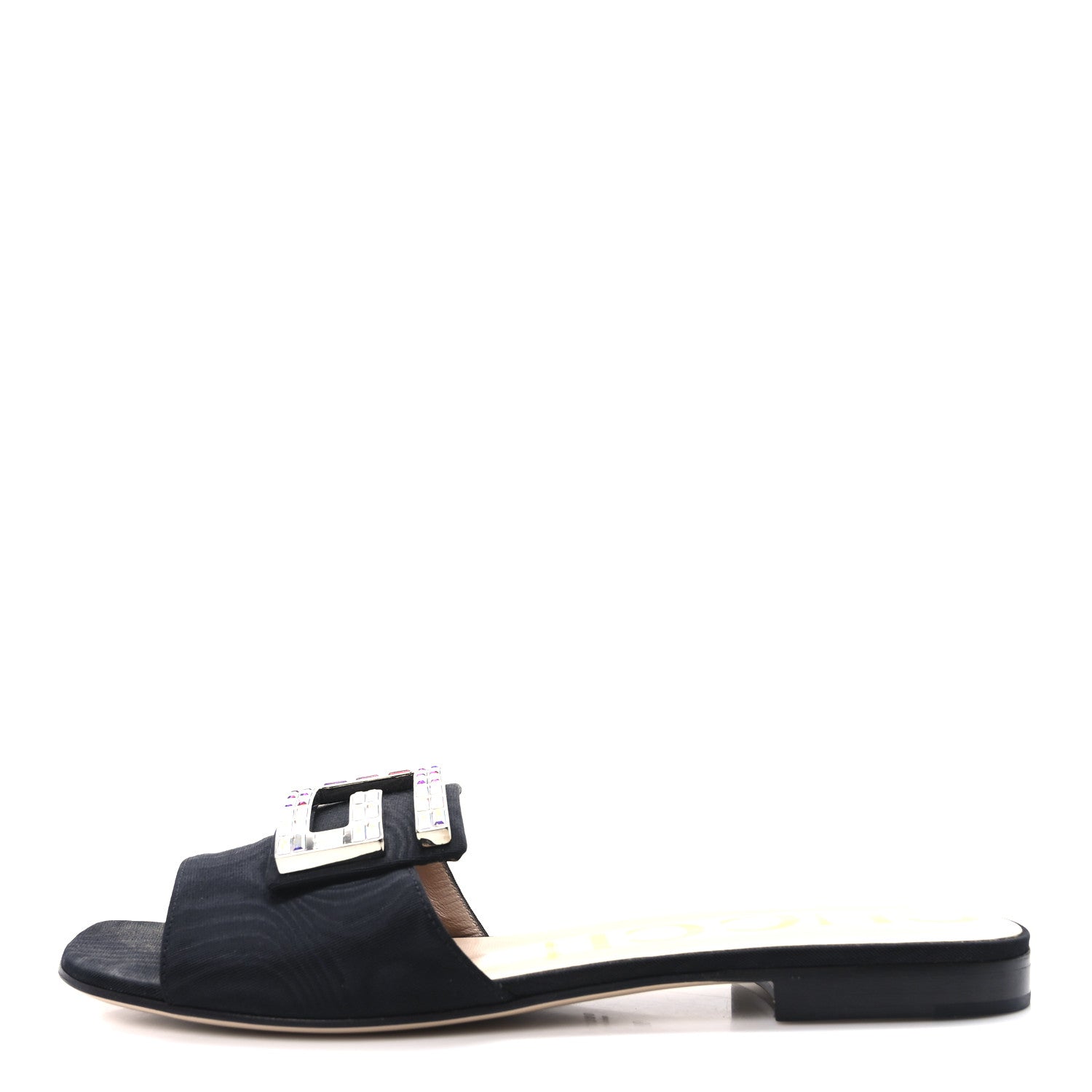 Gucci Malaga Kid Suede Crystal Square G Madelyn Slide Sandals 38 Black 1 of 9