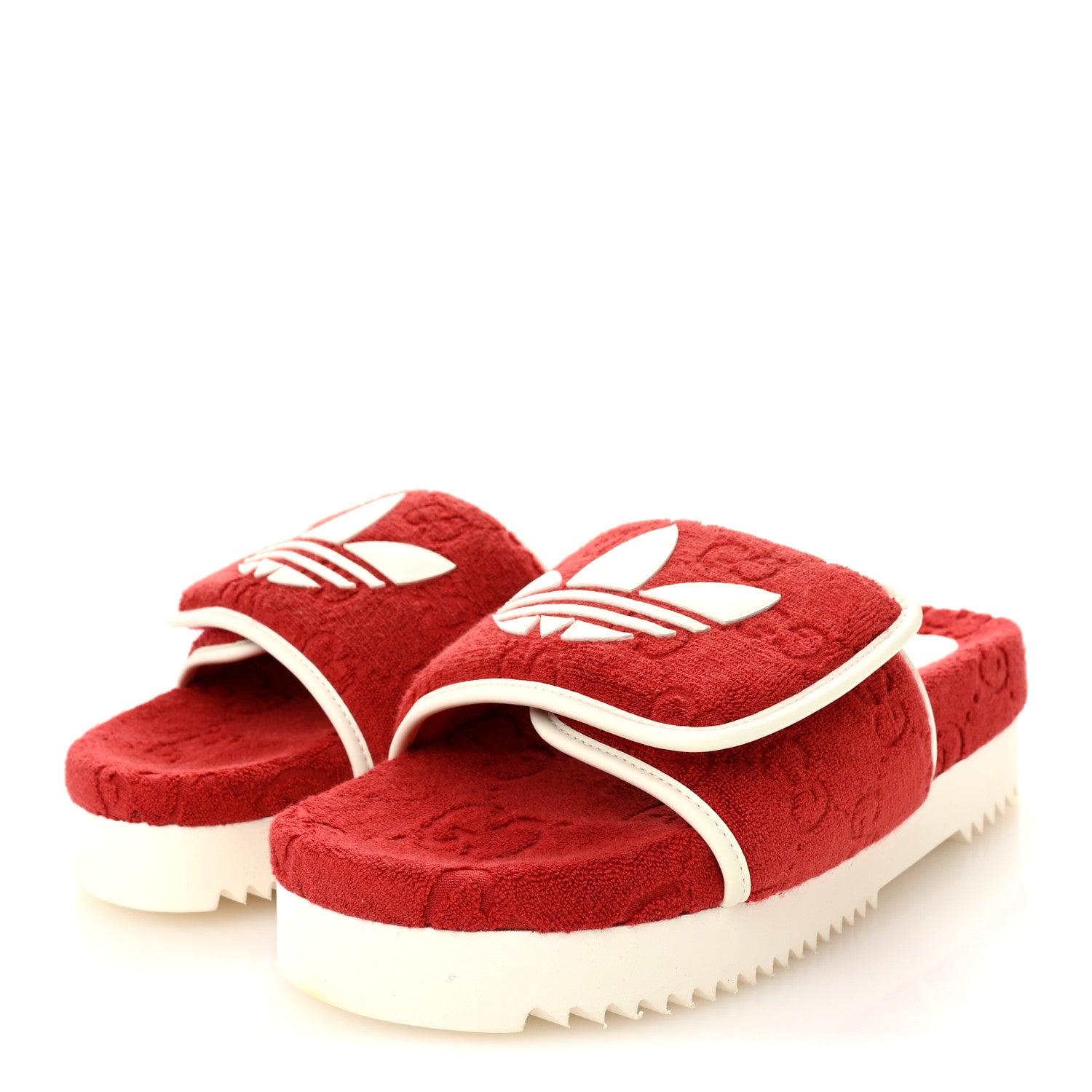 Gucci X ADIDAS Terry Cloth GG Monogram Womens Platform Sandals 41 Maple Red Off White 4 of 8