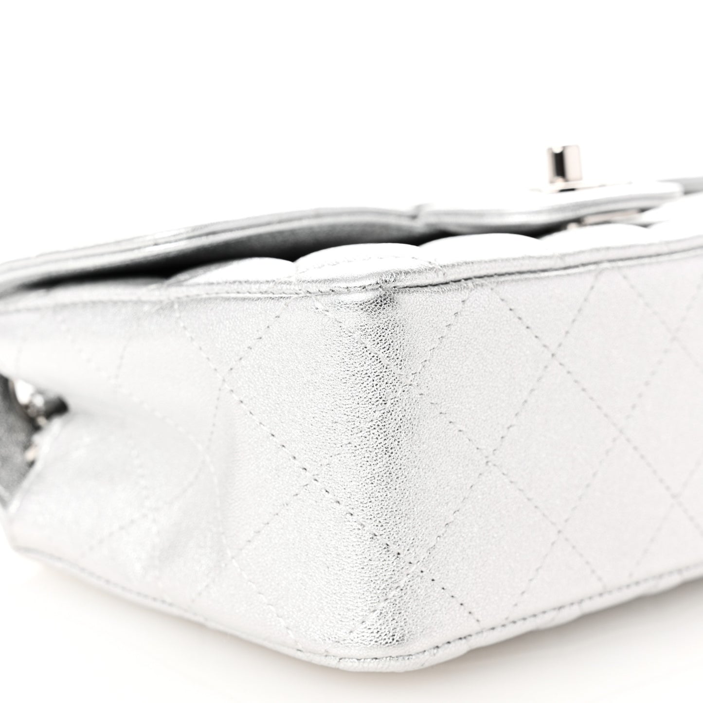 Metallic Lambskin Quilted Mini Rectangular Flap Silver