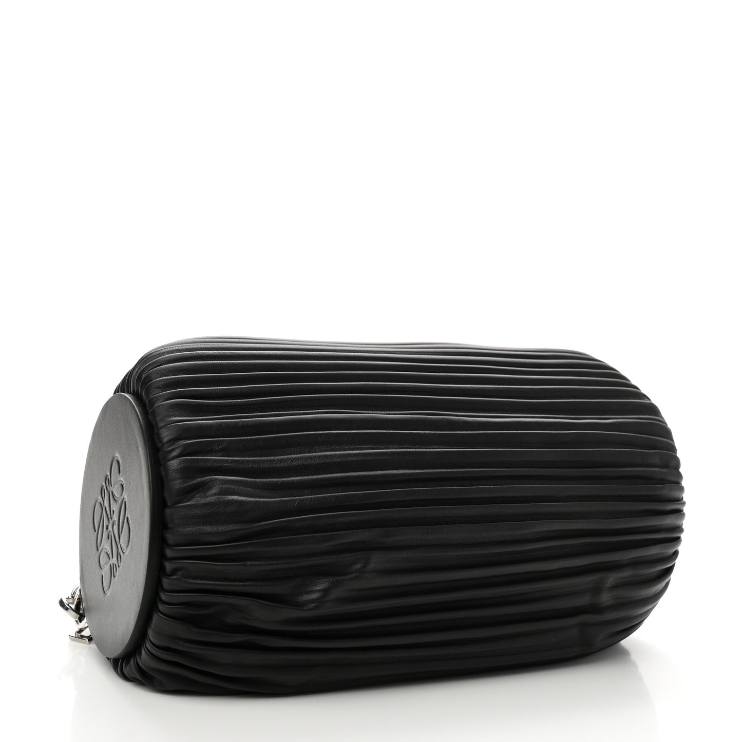 Lambskin Pleated Bracelet Large Pouch shoulder Bag Black
