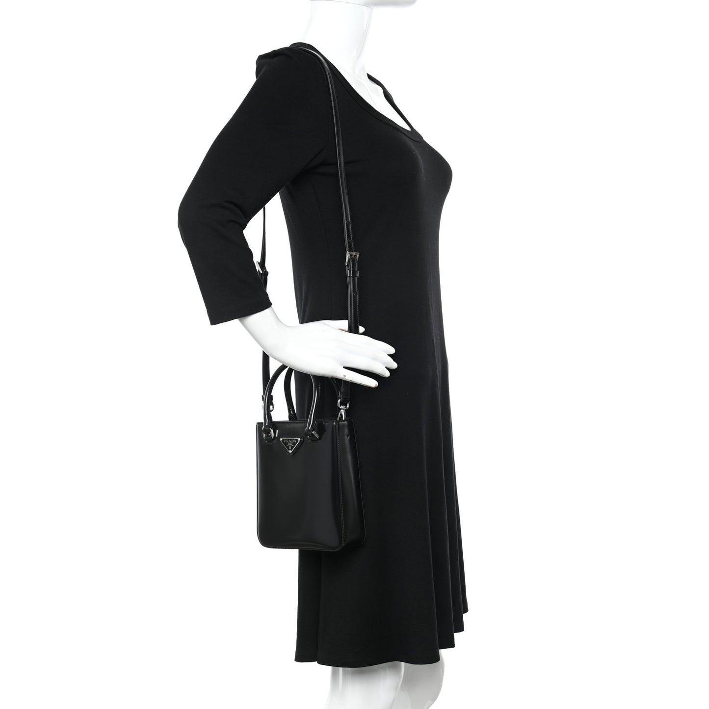 Spazzolato Triangle Small Double Handle Crossbody Tote Black