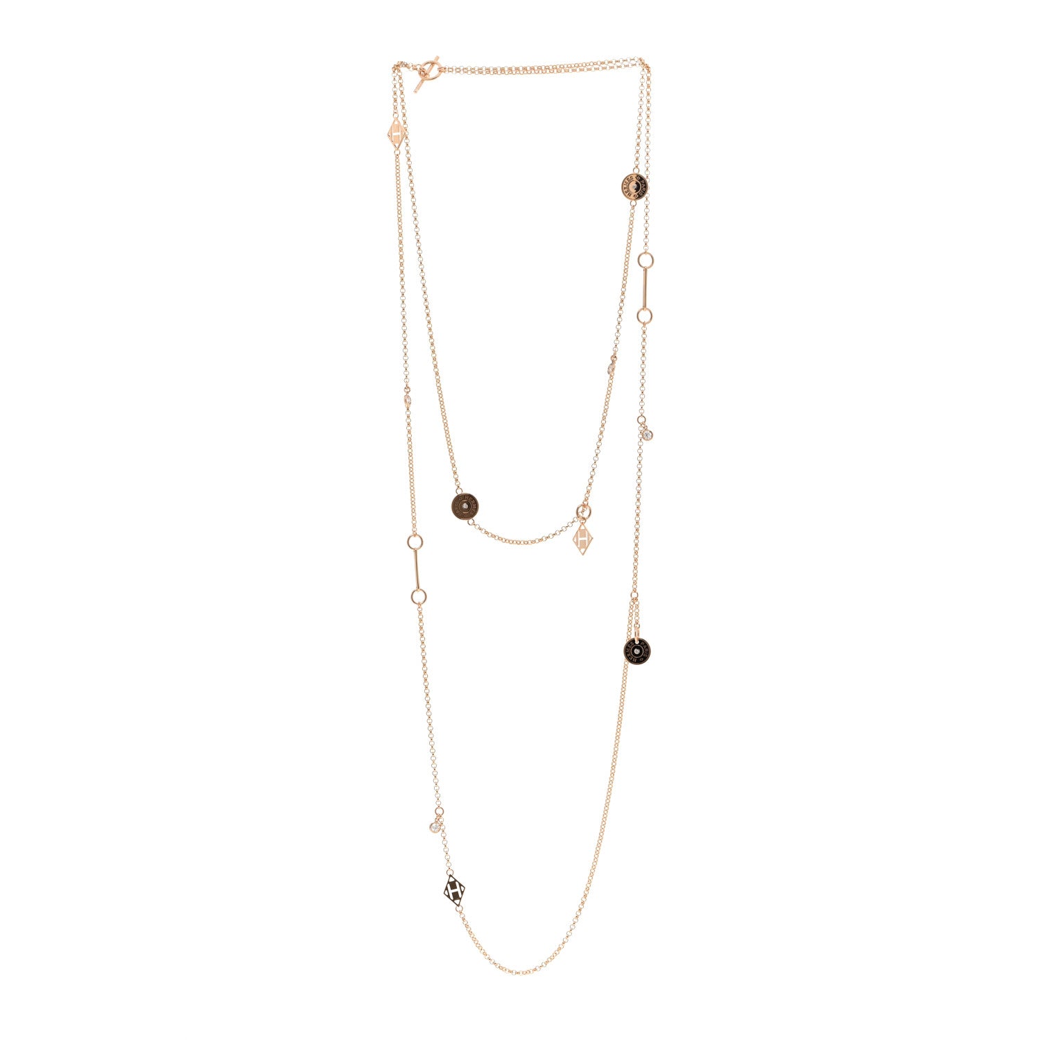 Hermes 18K Rose Gold Diamond Long Gambade Necklace 3 of 6