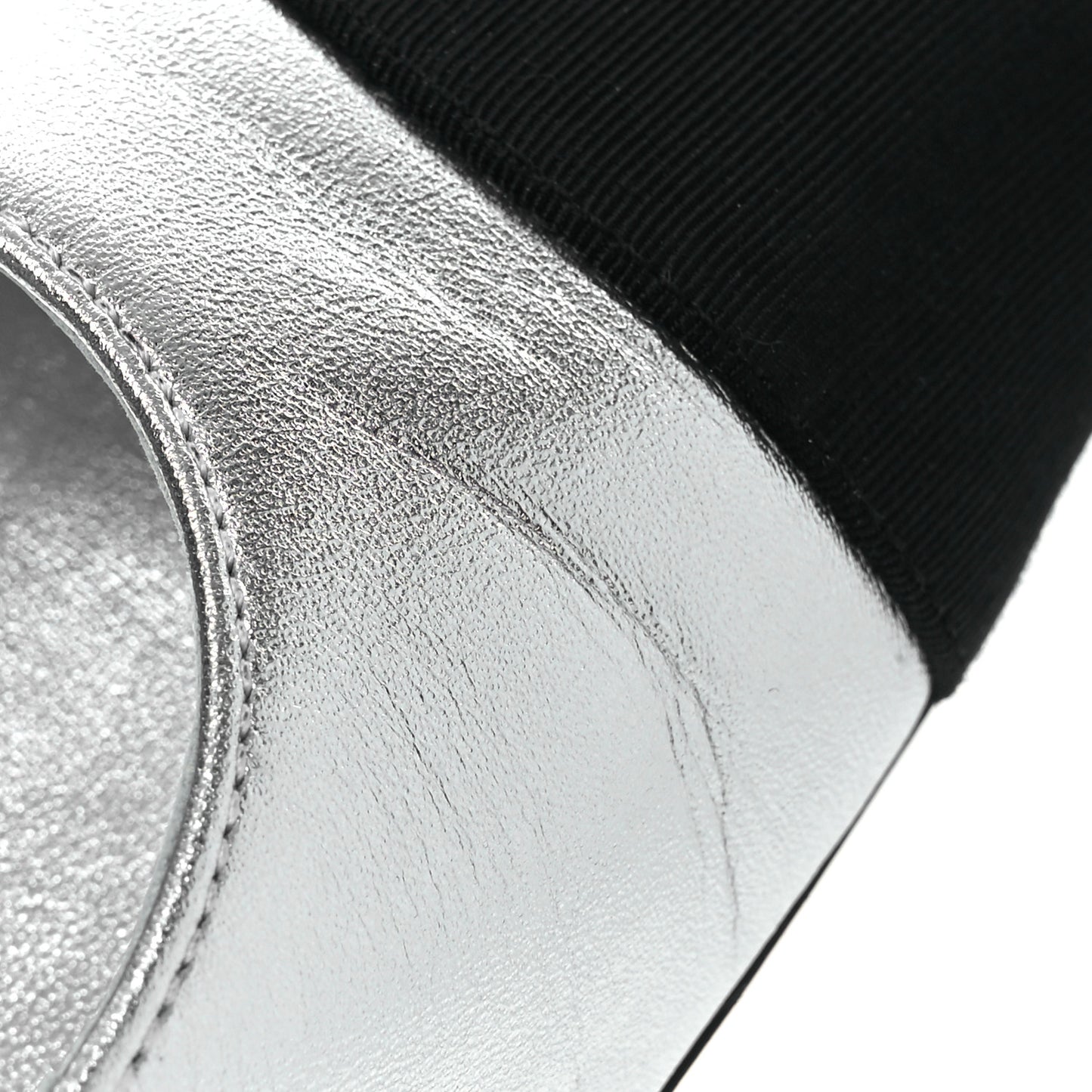 Laminated Calfskin Grosgrain Mary Janes Flats 36.5 Silver Black