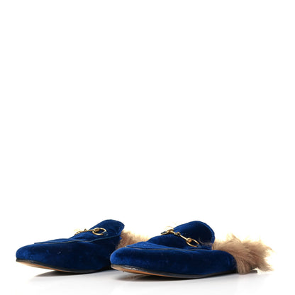Gucci Velvet Fur Womens Princetown Slippers 38 Cobalt Blue 3 of 7