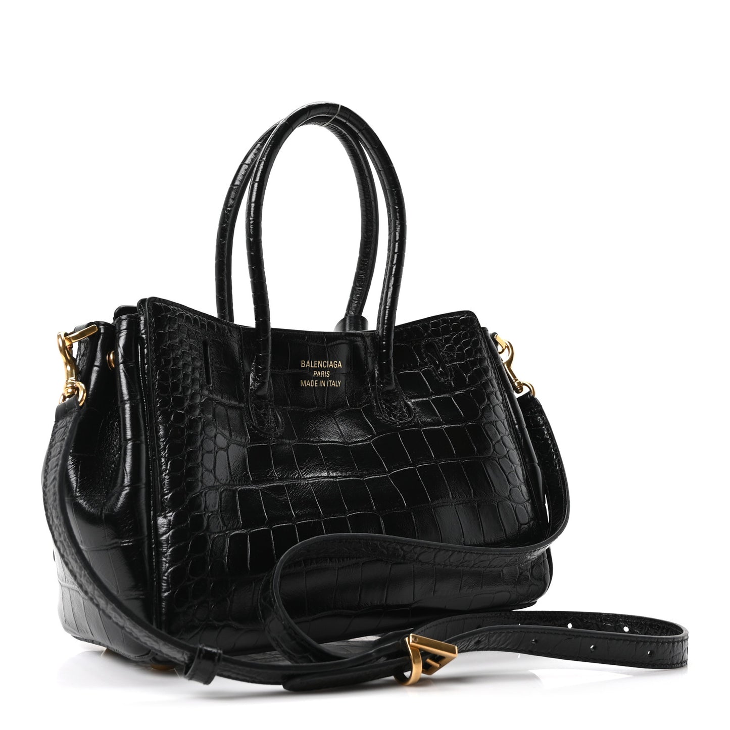 Calfskin Crocodile Embossed Mini Bel Air Carry All Bag Black