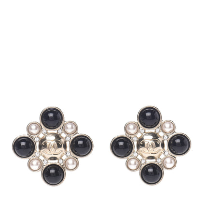 Chanel Gripoix Poured Glass Pearl Crystal CC Earrings Black Gold 1 of 5