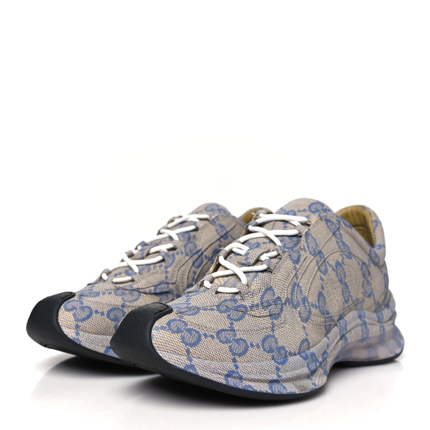 Ultralight Plume Calfskin Monogram Printed Mens Gucci Run Sneakers 10.5 Beige Blue