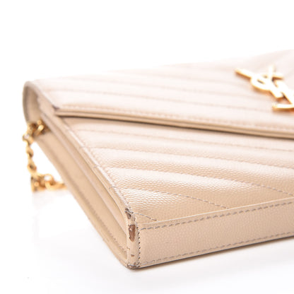 Saint Laurent Grain De Poudre Matelasse Chevron Monogram Chain Wallet Deep Beige 8 of 21