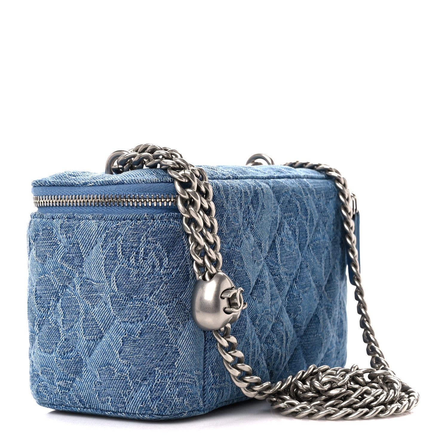 Chanel Denim Quilted Sweetheart Small Vanity Case With Chain Blue 3 of 10