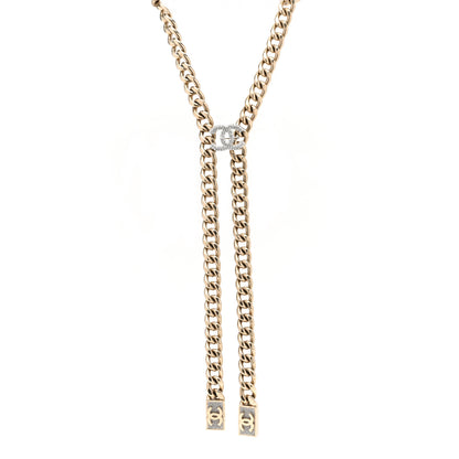 Chanel Chain Link Crystal CC Dog Tag Charm Necklace Gold 1 of 5