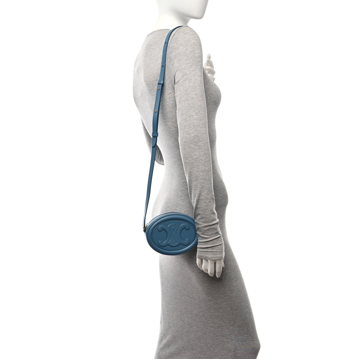 Celine Smooth Calfskin Cuir Small Triomphe Oval Crossbody Purse Denim 2 of 9