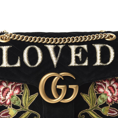 Gucci Velvet Matelasse Loved Embroidered Medium GG Marmont Shoulder Bag Black 11 of 11