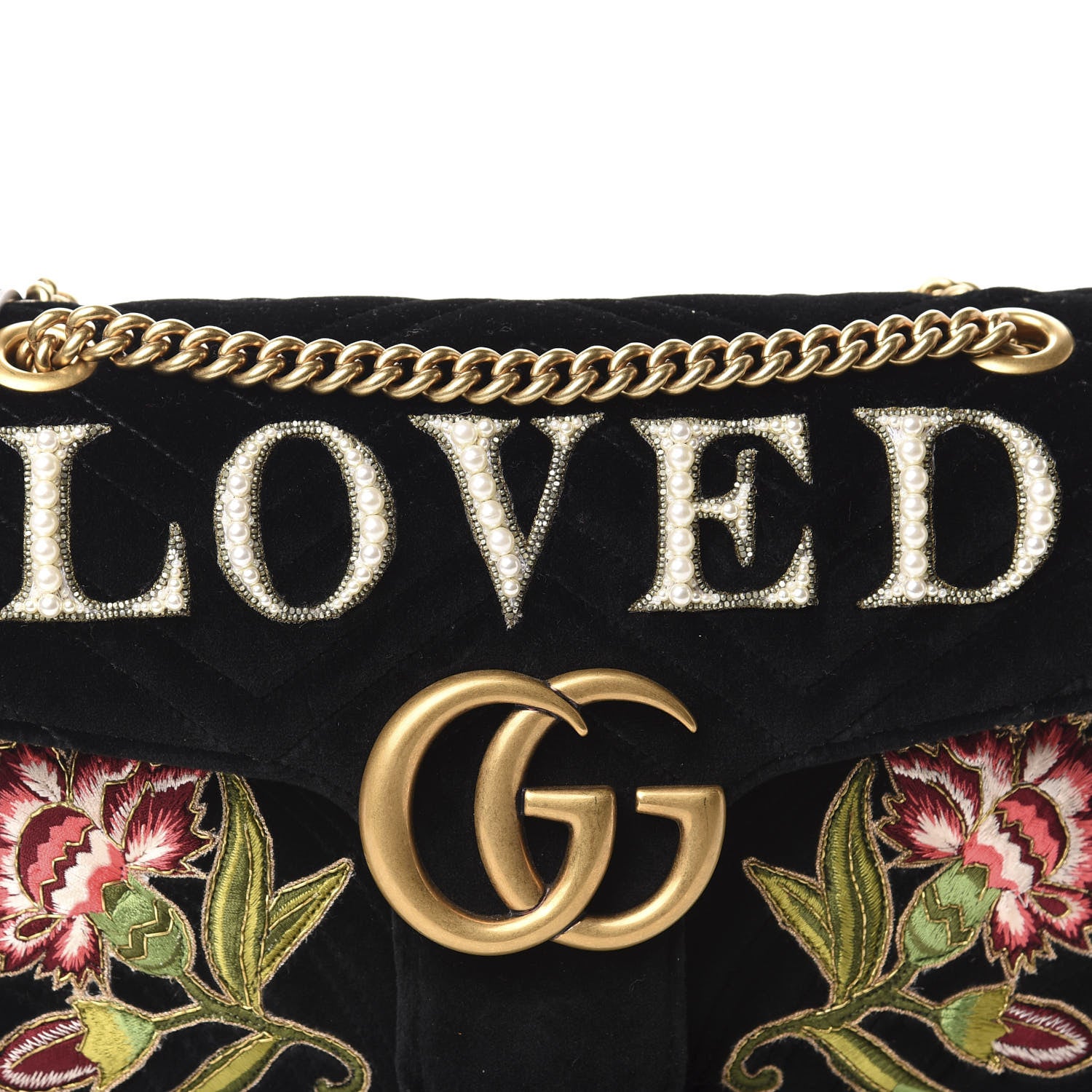 Gucci Velvet Matelasse Loved Embroidered Medium GG Marmont Shoulder Bag Black 11 of 11