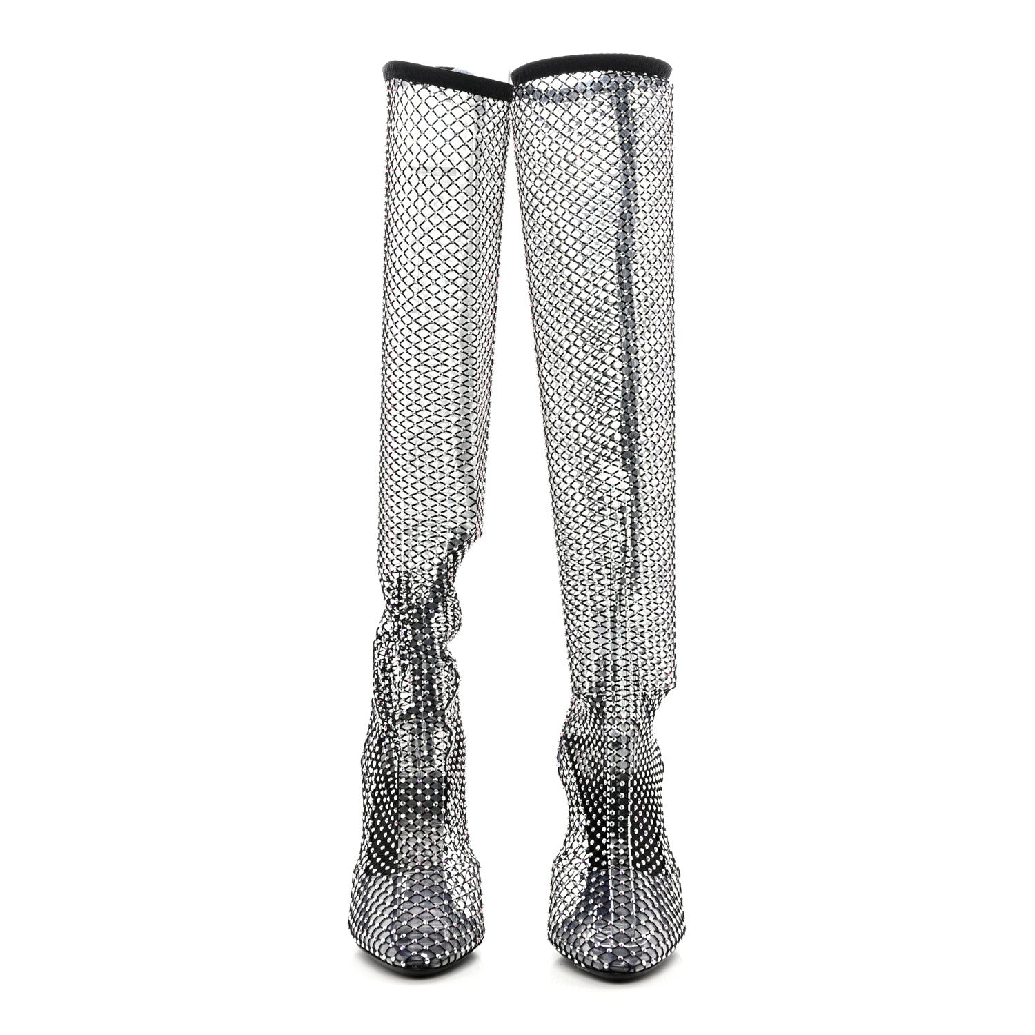 Saint Laurent Mesh Crystal 68 Knee High Boots 39 Black 2 of 8