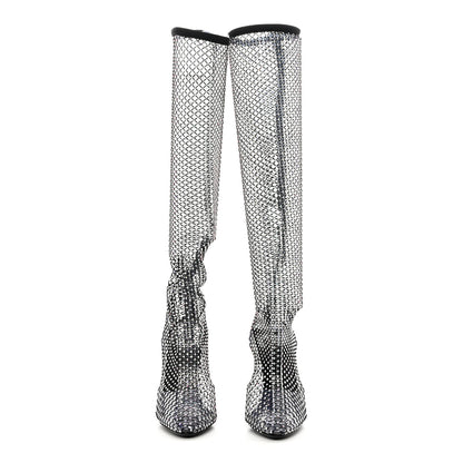 Saint Laurent Mesh Crystal 68 Knee High Boots 39 Black 2 of 8
