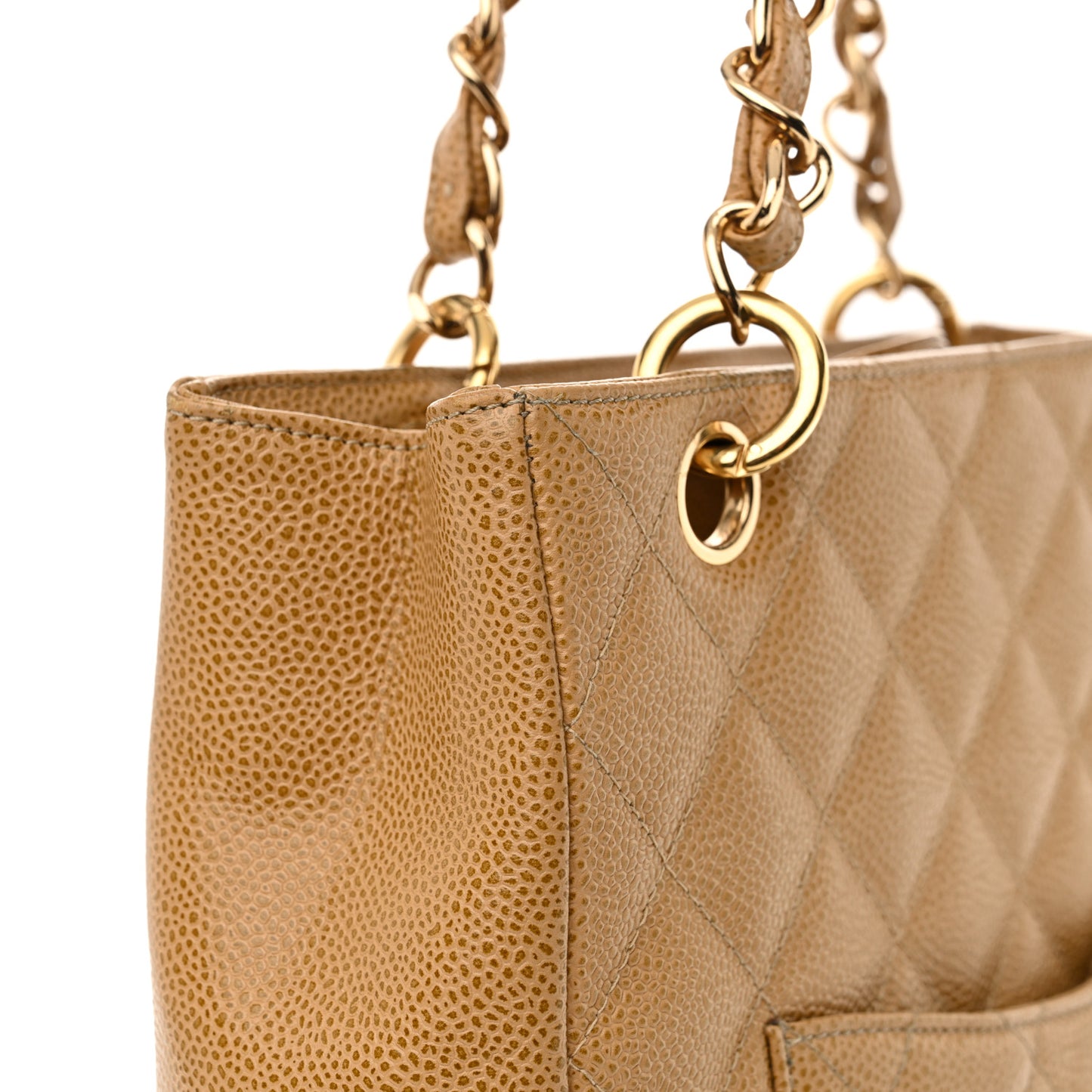 Caviar Quilted Petit Shopping Tote PST Dark Beige