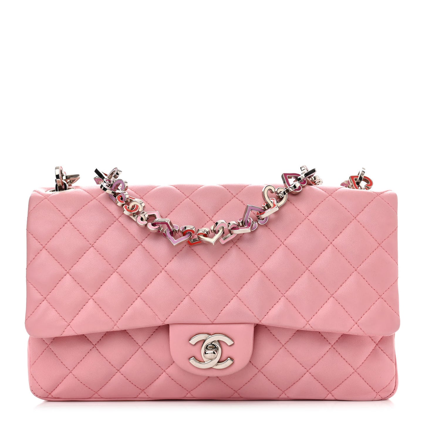 Lambskin Medium Heart Valentine Flap Pink