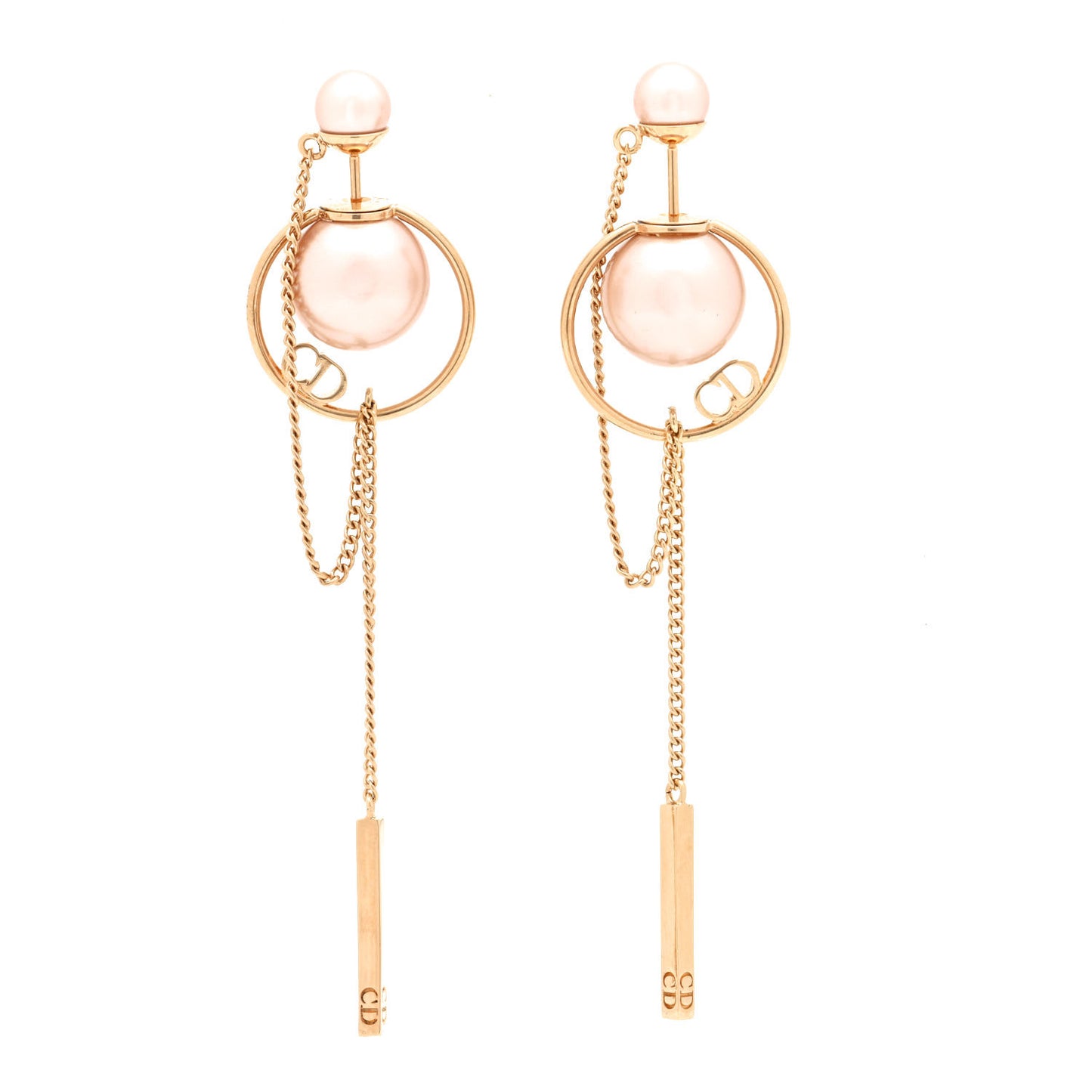 Pearl Tribales Dangle Chain Earrings Pink Gold