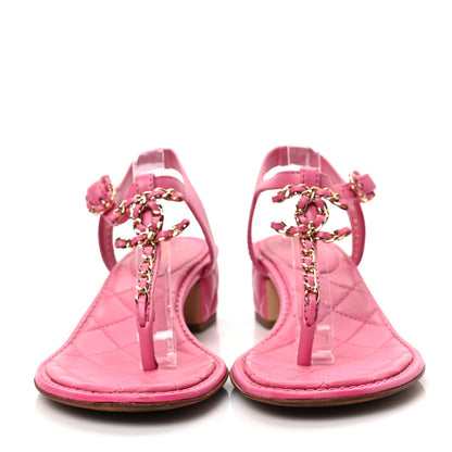 Chanel Lambskin Chain CC Logo Thong Sandals 35.5 Pink 2 of 8