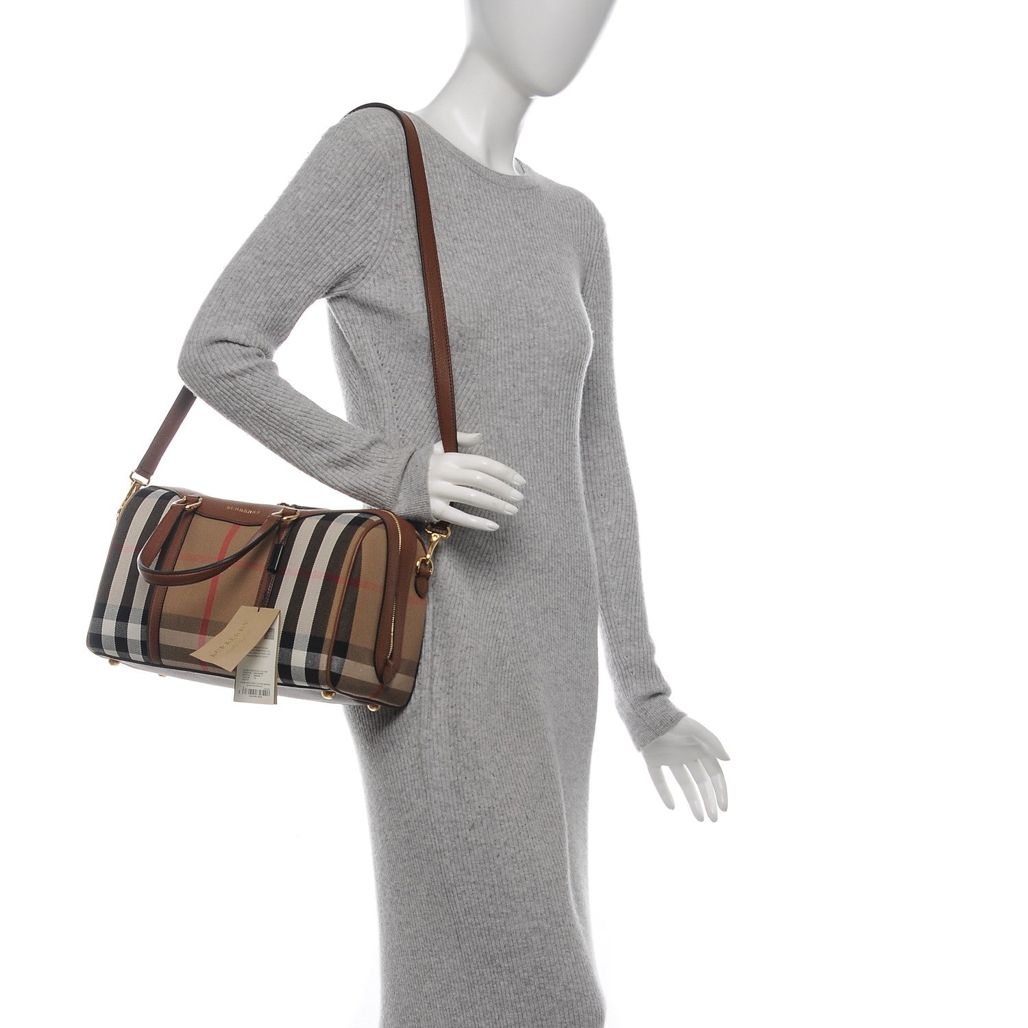 Burberry House Check Derby Calfskin Medium Alchester Bowling Bag Tan 2 of 7