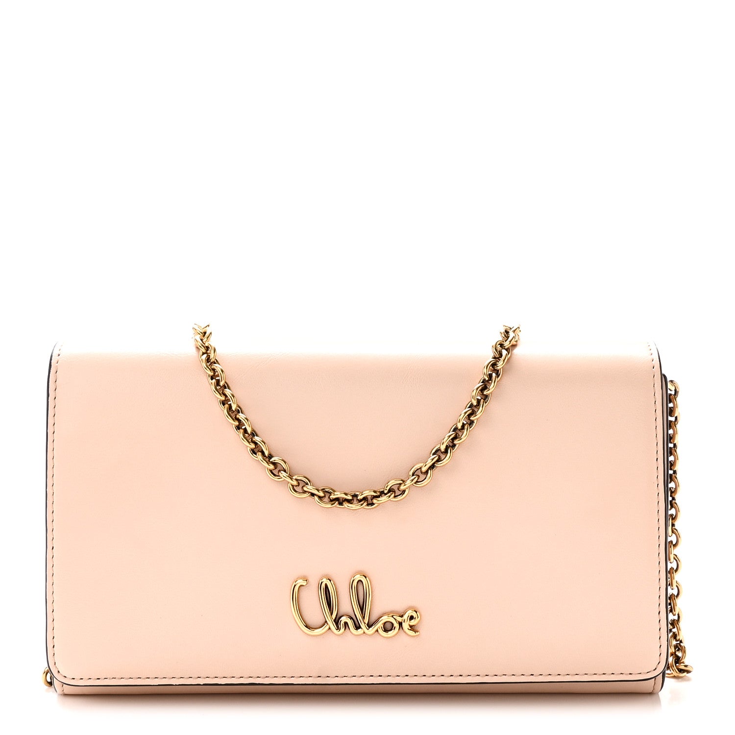 Chloe Calfskin Iconic Flap Wallet On Chain Cement Pink 1 of 10