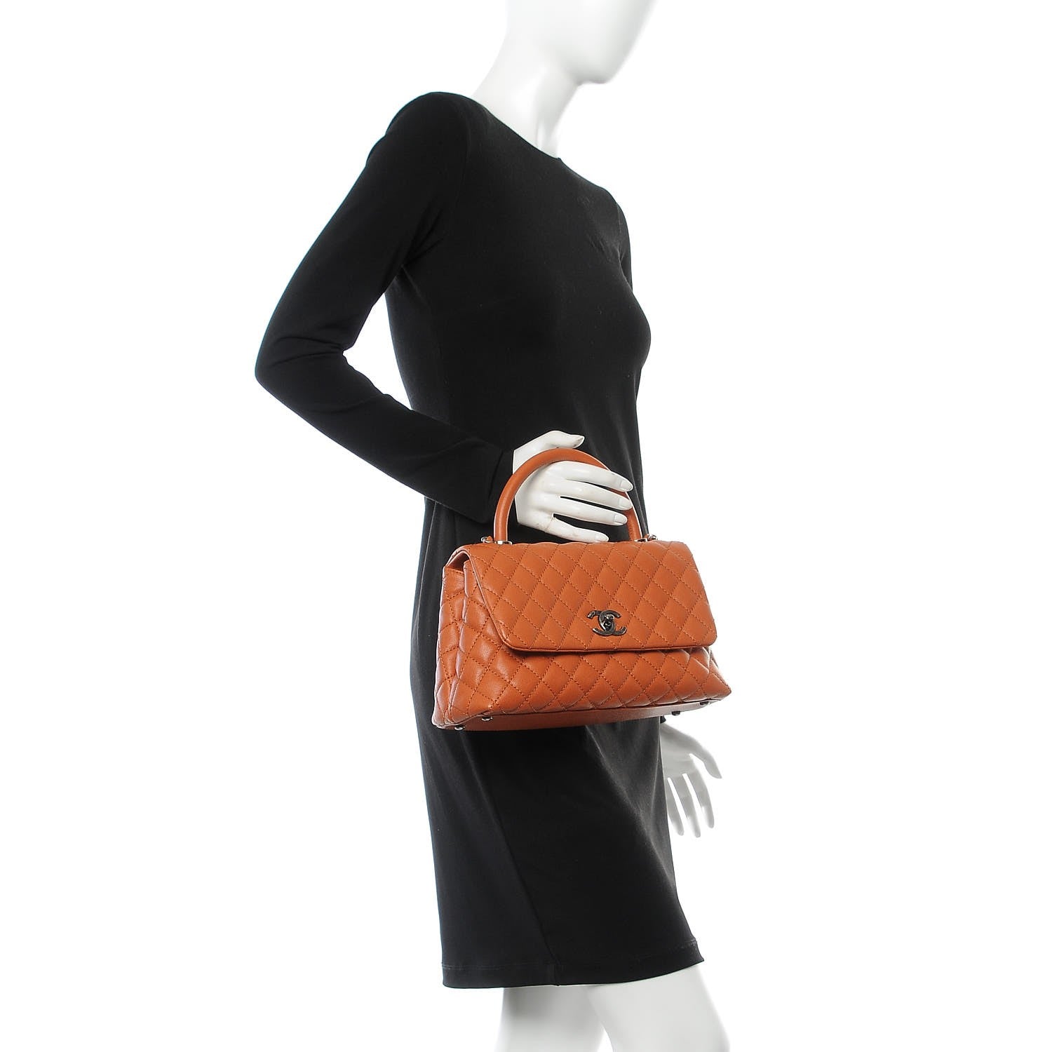 Chanel Caviar Quilted Small Coco Handle Flap Orange 3 of 9