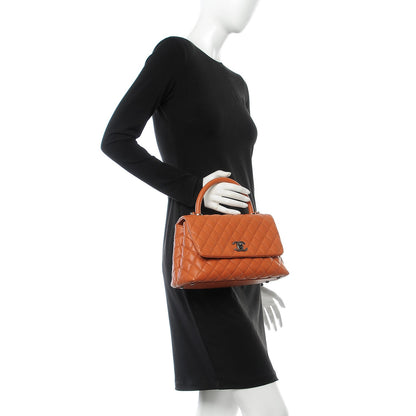 Chanel Caviar Quilted Small Coco Handle Flap Orange 3 of 9