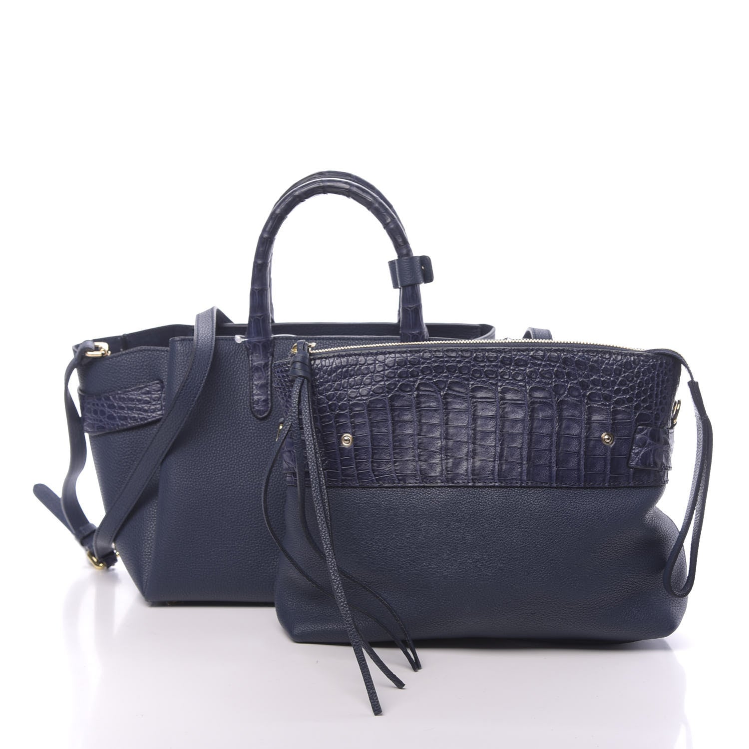 Nancy Gonzalez Calfskin Crocodile Cristie Satchel Navy 3 of 12