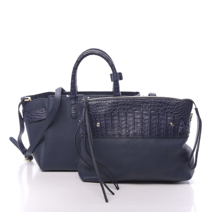 Nancy Gonzalez Calfskin Crocodile Cristie Satchel Navy 3 of 12