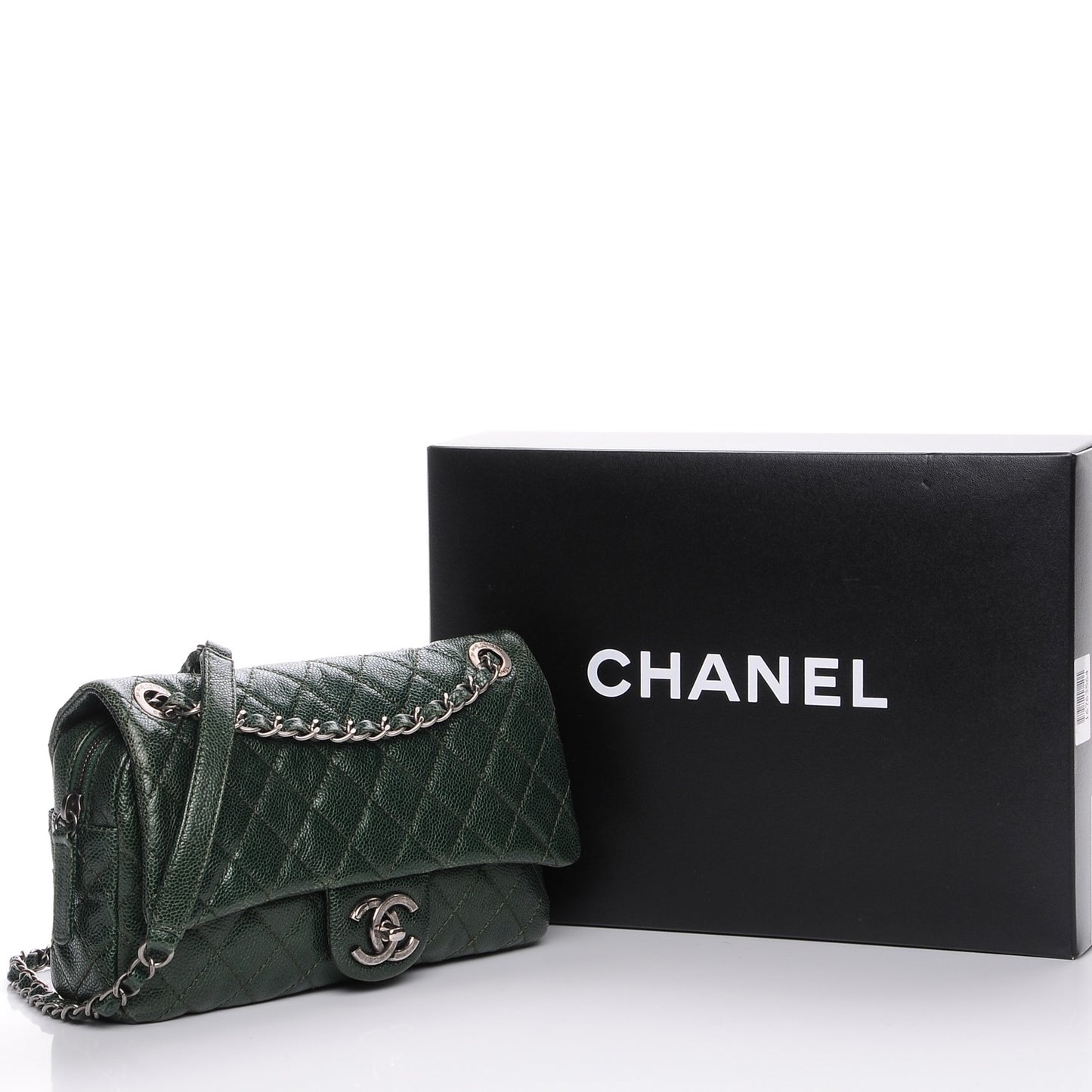 Iridescent Caviar Quilted Small Chic Flap Dark Green