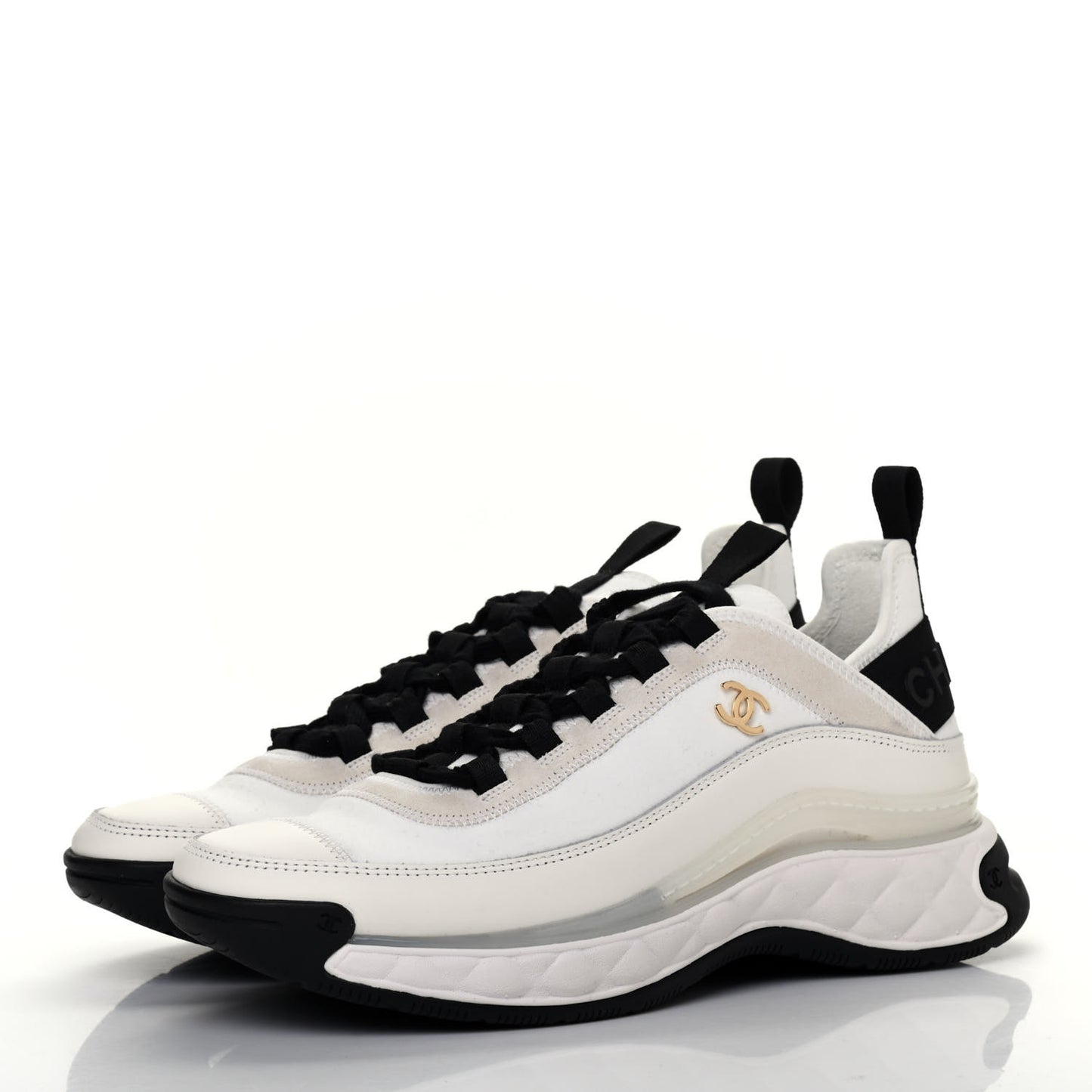 Velvet Calfskin Mixed Fibers CC Sneakers 37.5 Ivory Black