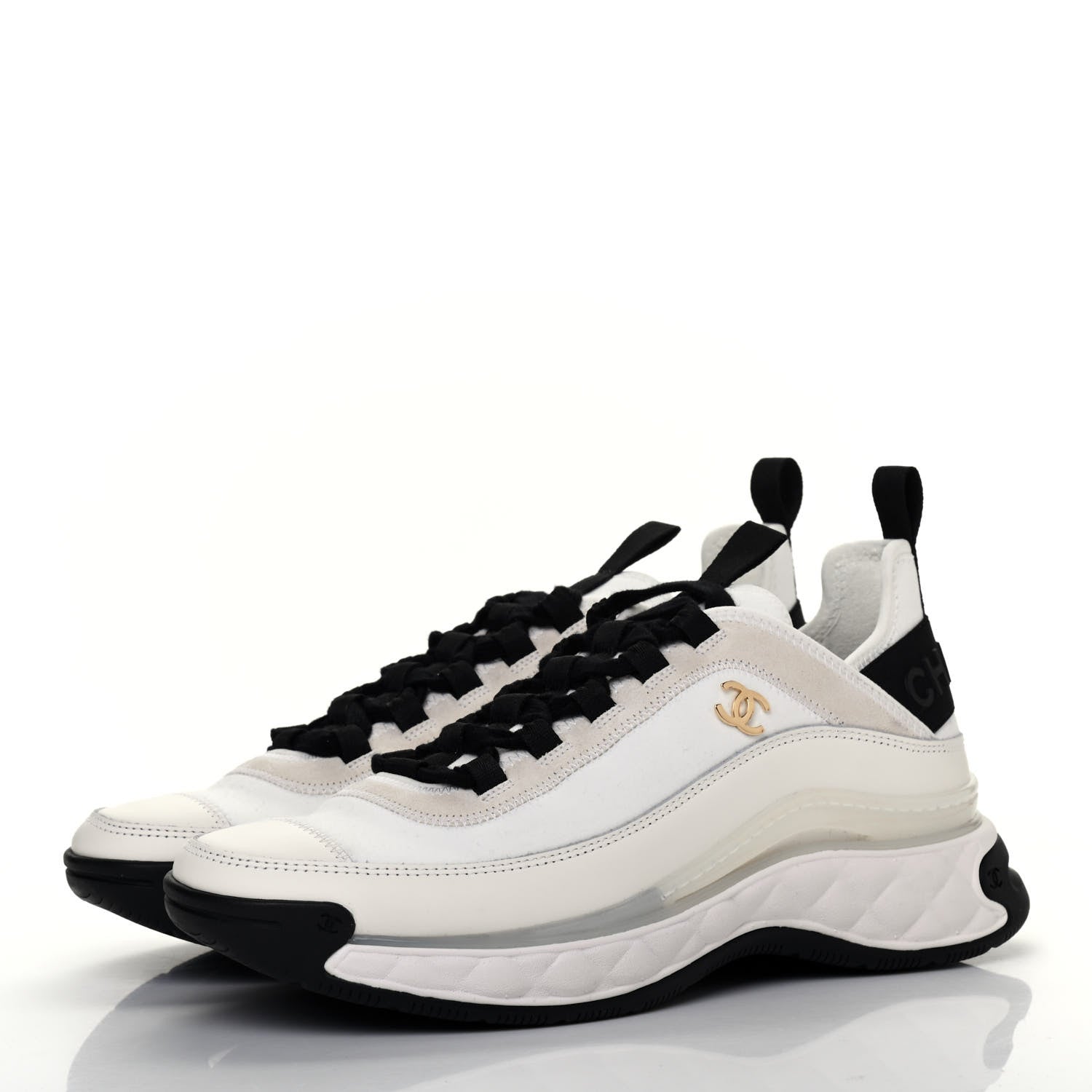 Chanel Velvet Calfskin Mixed Fibers CC Sneakers 37.5 Ivory Black 3 of 10
