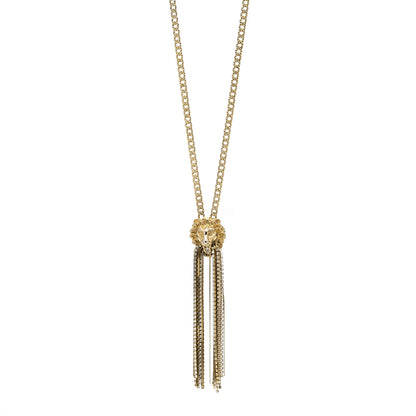 Gucci Metal Crystal Fringe Lion Head Necklace Gold 1 of 5