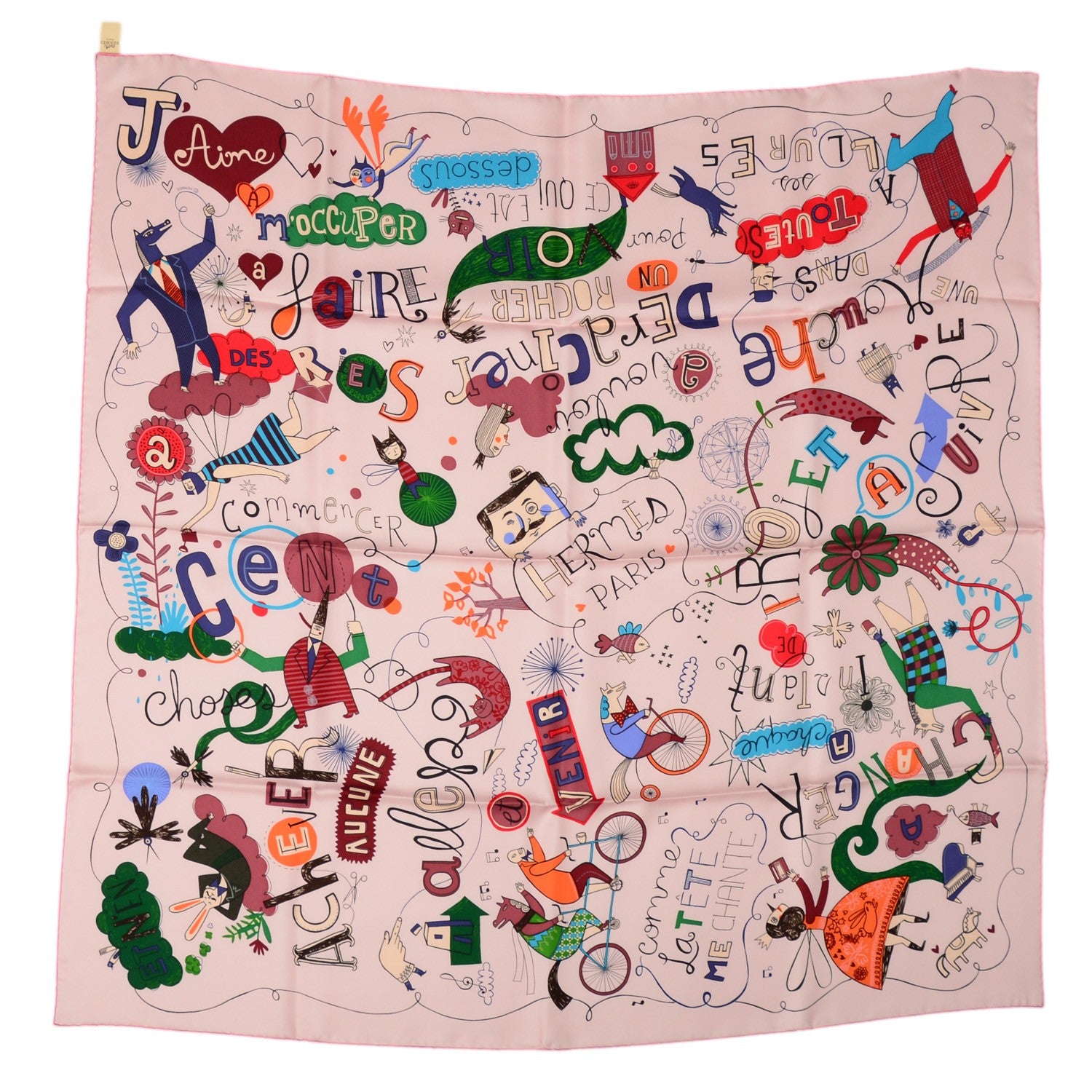 Hermes Silk Les Confessions Scarf 90 Rose Pale Bleu Vert 2 of 5