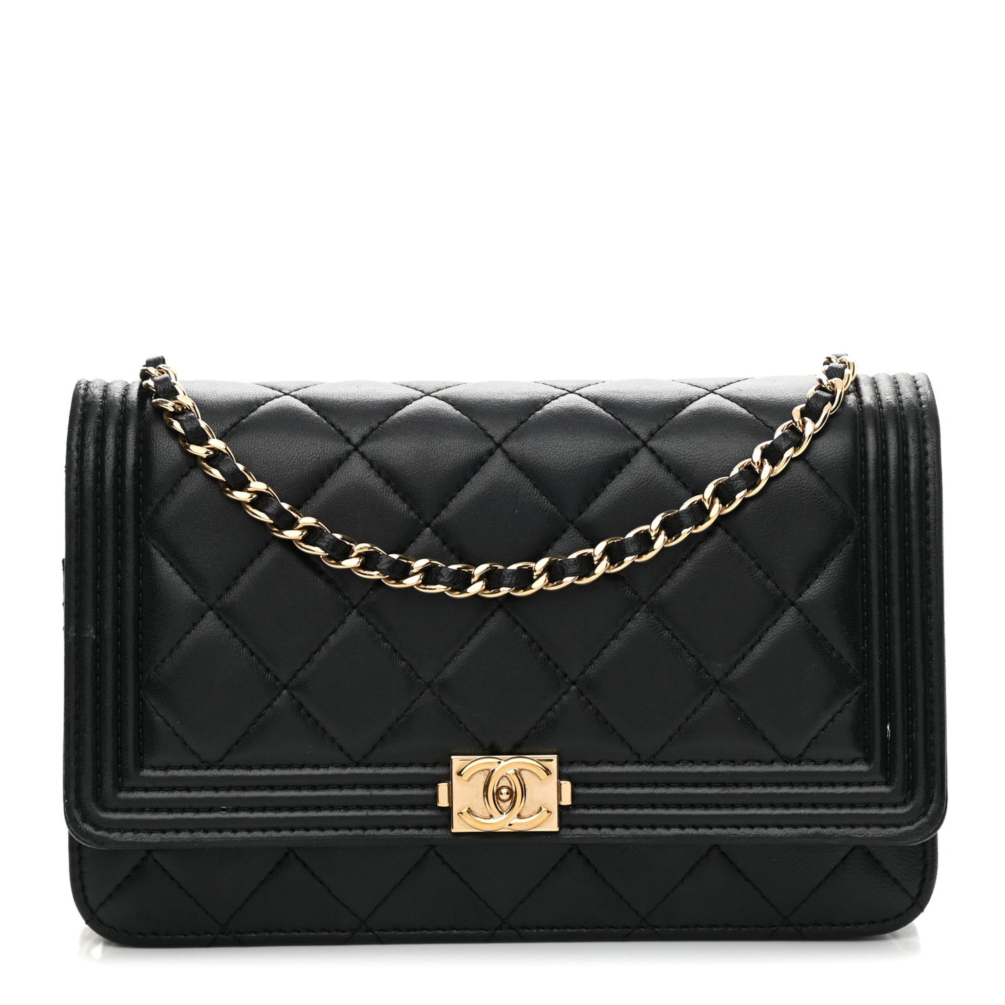 Lambskin Quilted Boy Wallet On Chain WOC Black