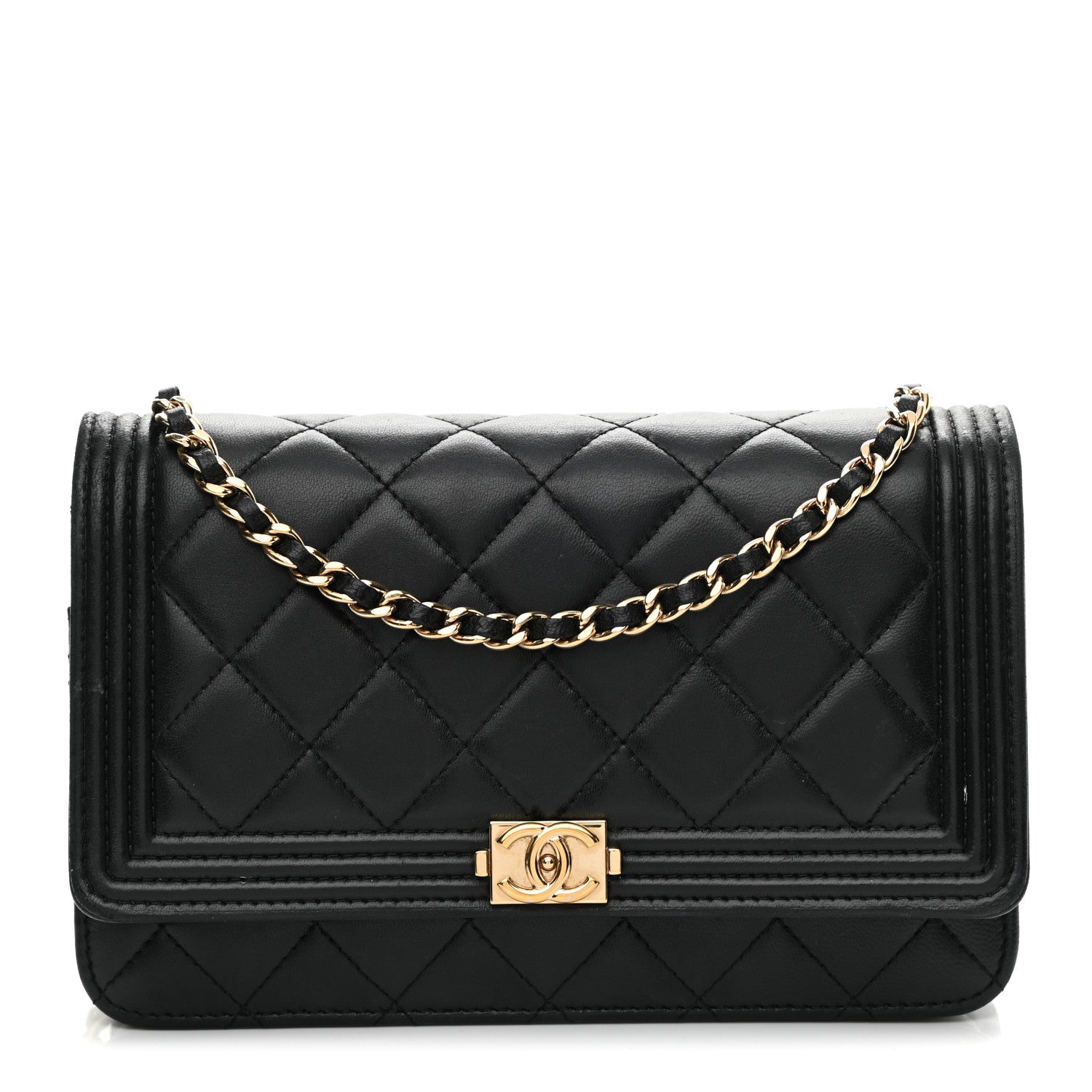 Chanel Lambskin Quilted Boy Wallet On Chain WOC Black 1 of 11