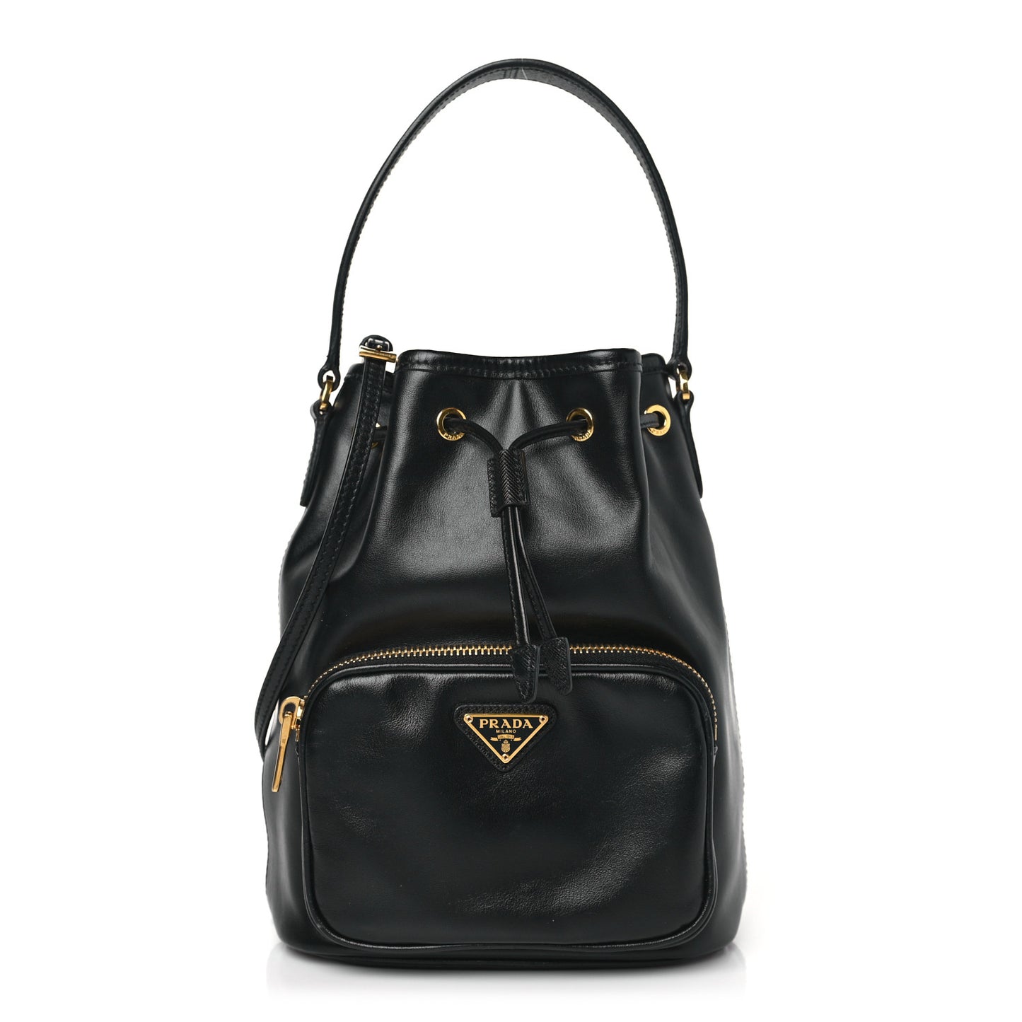 Light Calfskin Saffiano Mini Bucket Crossbody Bag Black