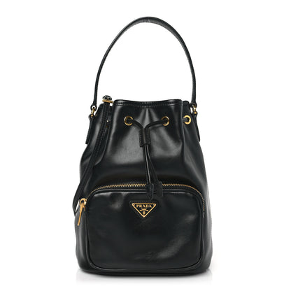 Prada Light Calfskin Saffiano Mini Bucket Crossbody Bag Black 1 of 8