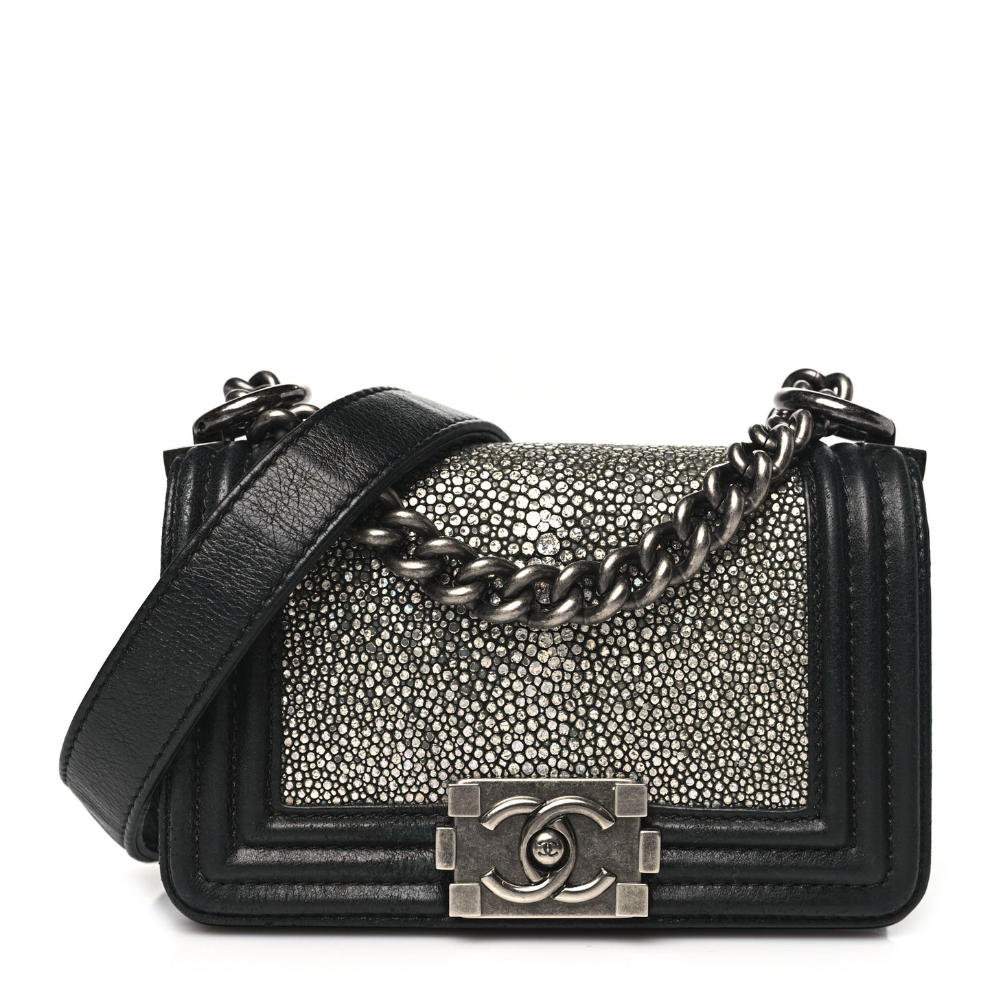 Galuchat Stingray Mini Boy Flap Black Silver