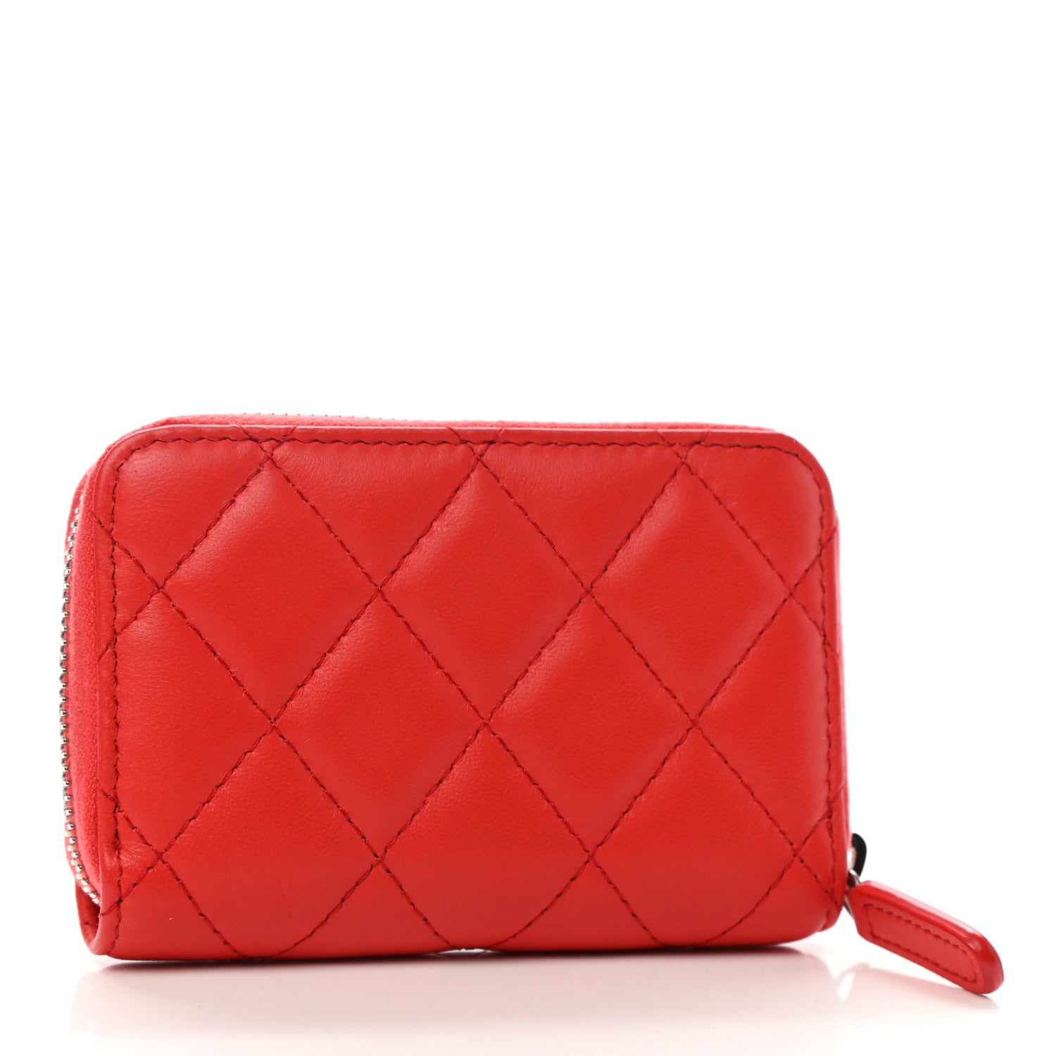 Chanel Lambskin Quilted Zip Around Coin Purse Wallet Light Red 3 of 8